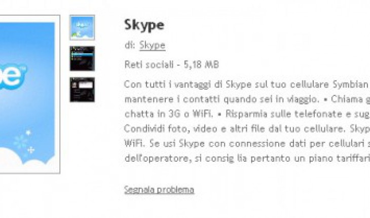 Skype per Symbian disponibile su Ovi Store