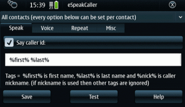 eSpeakCaller, il pronuncia nome per N900