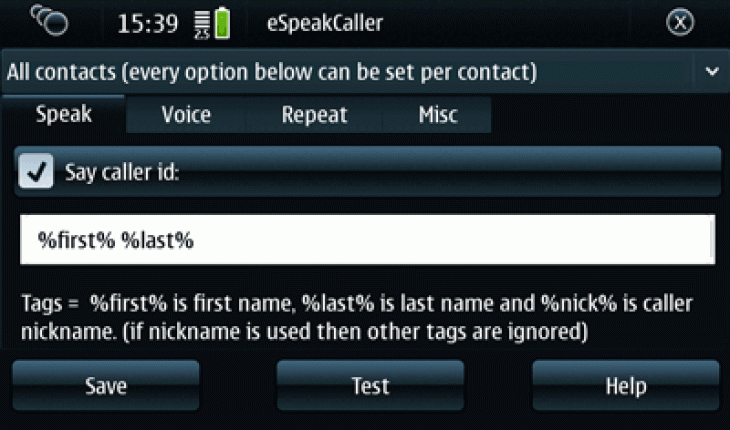 eSpeakCaller, il pronuncia nome per N900