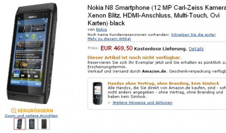 Nokia N8, in prenotazione su Amazon.de