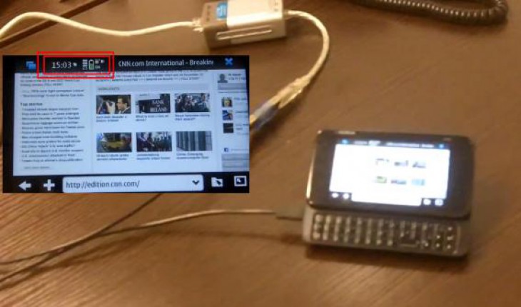 Il Nokia N900 connesso alla rete via cavo RJ45