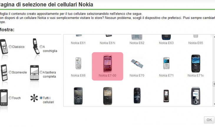 Il Nokia E7-00 tra i cellulari selezionabili in Ovi Store