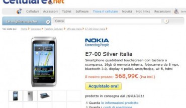 Il Nokia E7-00 a 569 Euro su cellulare.net
