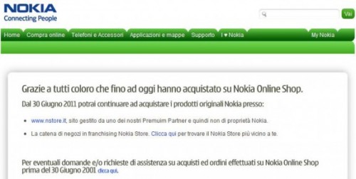 Nokia Shop on-line chiuso