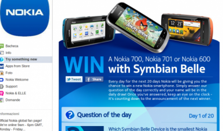 Nuovo concorso sulla pagina FB di Nokia: in palio 20 Nokia Symbian Belle