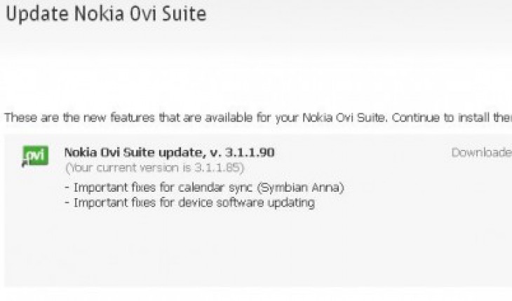 Ovi Suite si aggiorna alla versione 3.1.1.90