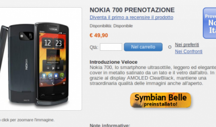 Nokia 700 disponibile in preordine su NStore.it