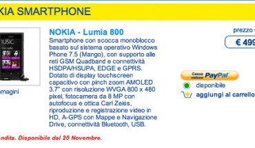 Nokia Lumia 800 disponibile per il preordine su Euronics