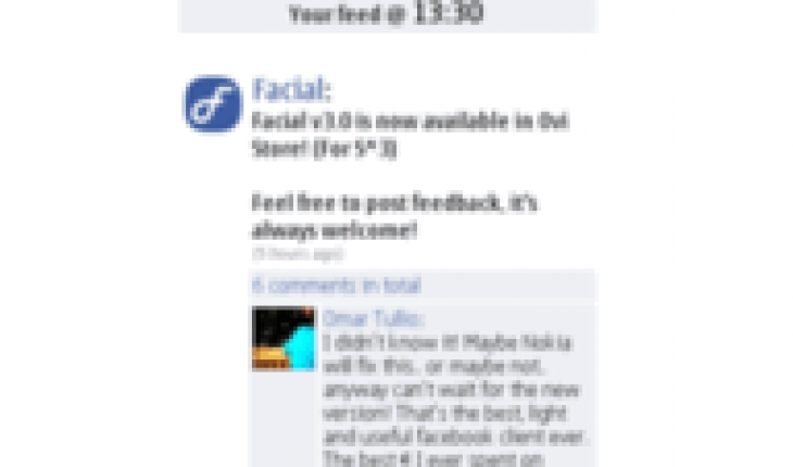 Disponibile su Nokia Store la versione 4.0 di Facial (client Facebook per Symbian)