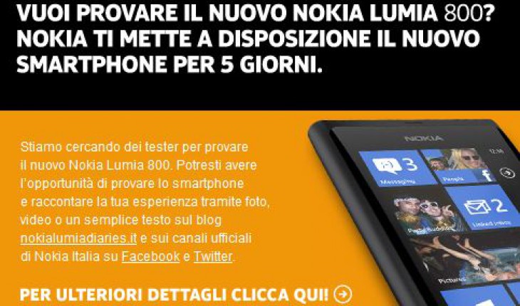 Nokia Italia ha aperto il 3° round per diventare tester del Nokia Lumia 800
