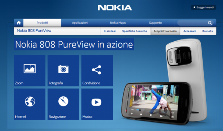Il mini sito dedicato al Nokia 808 PureView in stile Metro di Windows Phone