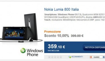 Il Nokia Lumia 800 in promozione a 359 Euro su Marco Polo Shop