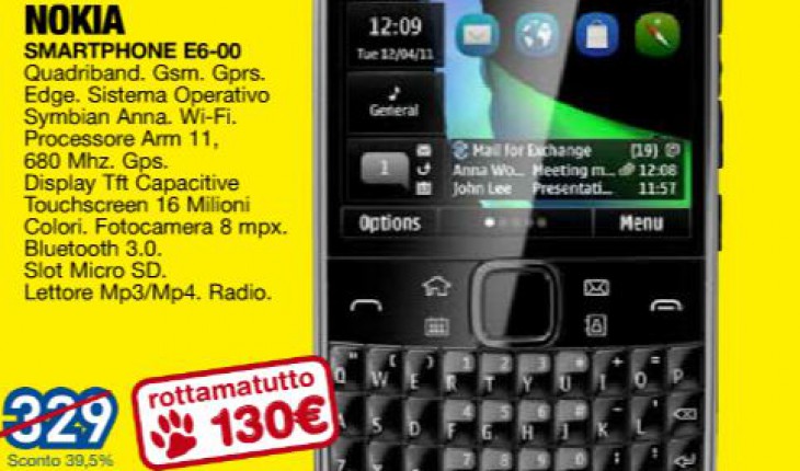 Il Nokia E6 in offerta da Euronics a soli 199 Euro