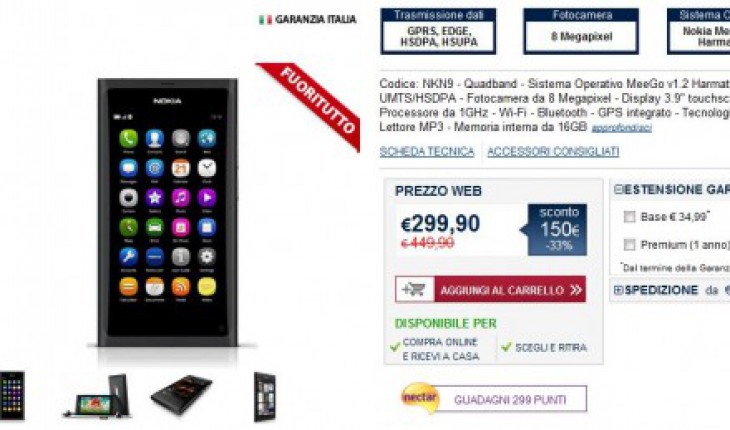 Nokia N9 in offerta a 299,90 Euro sul sito Unieuro