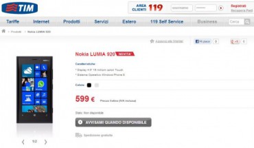 TIM svela la propria offerta di vendita dei Nokia Lumia 920 e 820 [aggiornato con tariffe in abbonamento]