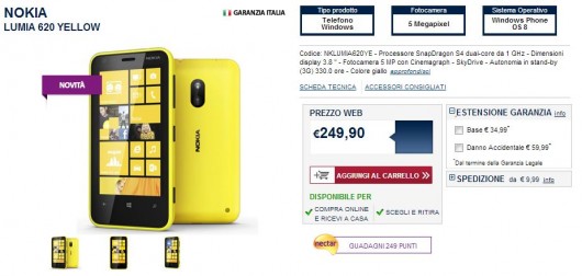 Nokia Lumia 620 disponibile su Unieuro.it