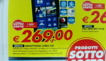 Nokia Lumia 920 a 269 Euro da Auchan, alcun punti vendita lo venderanno già da sabato 31 agosto!
