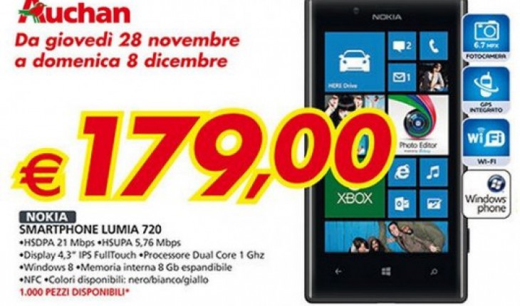 Nokia Lumia 720 a soli 179 Euro nei punti vendita Auchan