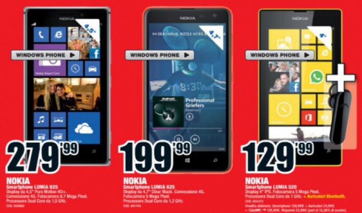 MediaWorld: dal 13 marzo Lumia 925 a 279 Euro, Lumia 625 a 199 Euro e Lumia 520 a 129 Euro