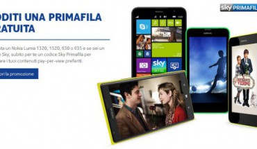 Sei cliente Sky? Acquista un Lumia 630, 635, 1320 o 1520 e ottieni un buono da 15 Euro per Sky Primafila HD