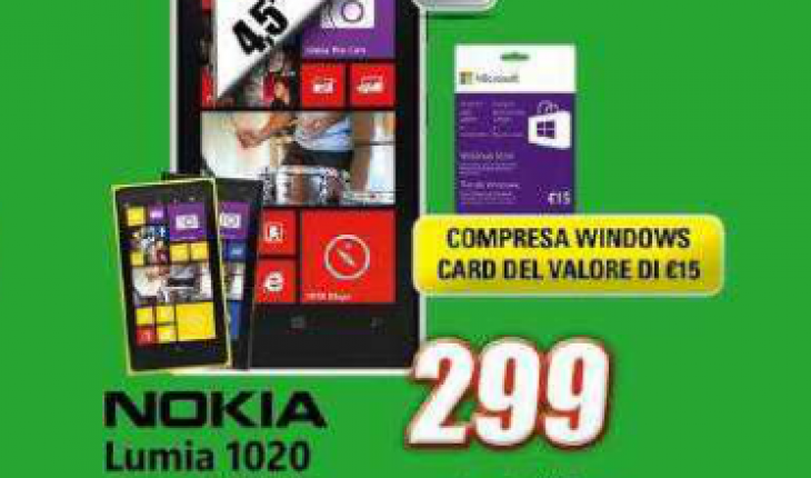Nokia Lumia 1020 a 299 Euro (+ Gift Card da 15 Euro) presso i negozi Expert Domex, dal 29 novembre