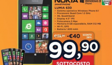Nokia Lumia 630 in offerta da Unieuro a 99,90 Euro dal 29 novembre