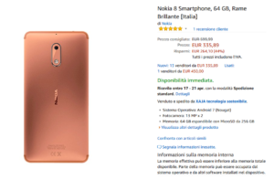 Nokia 8 in offerta su Amazon